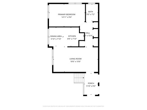 Floor plan for 1 bed, 1 bath, 625 sqft